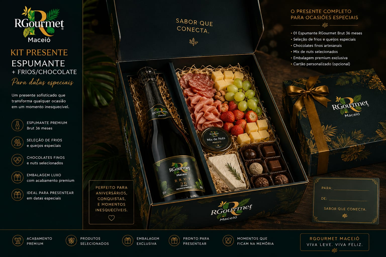 Kit Presente R Gourmet — Espumante + Frios & Chocolate